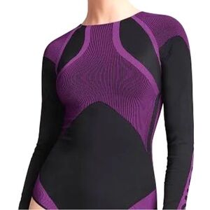 Wolford True Body Bodysuit in Amethyst/Black with Sleeve Logo